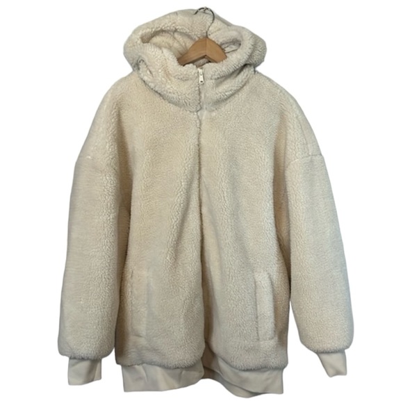 NWT GAP Sherpa Fleece Coat Jacket new full zip hooded ivory cream - Picture 1 of 7